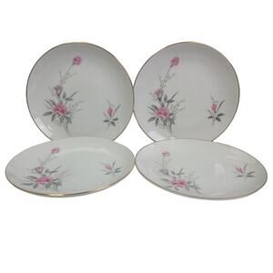 4 Vintage Golden Rose Flower Gold Rim Fine China Japan Small Salad Plates